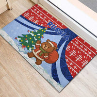 Russia Christmas Rubber Doormat with Santa Bear Gift Box Christmas Tree and Red Snowflake - Wonder Print Shop