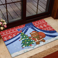 Russia Christmas Rubber Doormat with Santa Bear Gift Box Christmas Tree and Red Snowflake - Wonder Print Shop