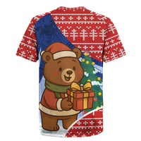 Russia Christmas Rugby Jersey with Santa Bear Gift Box Christmas Tree and Red Snowflake - Wonder Print Shop