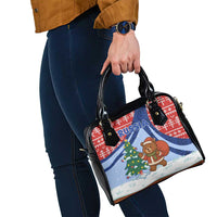 Russia Christmas Shoulder Handbag with Santa Bear Gift Box Christmas Tree and Red Snowflake - Wonder Print Shop