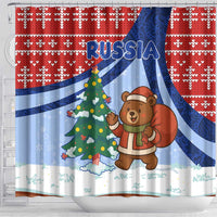 Russia Christmas Shower Curtain with Santa Bear Gift Box Christmas Tree and Red Snowflake - Wonder Print Shop