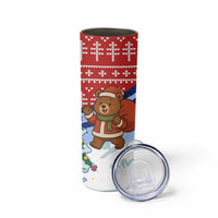 Russia Christmas Skinny Tumbler with Santa Bear Gift Box Christmas Tree and Red Snowflake - Wonder Print Shop