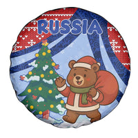 Russia Christmas Spare Tire Cover with Santa Bear Gift Box Christmas Tree and Red Snowflake - Wonder Print Shop