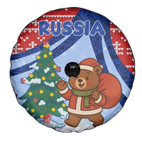 Russia Christmas Spare Tire Cover with Santa Bear Gift Box Christmas Tree and Red Snowflake - Wonder Print Shop