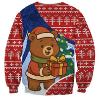 Russia Christmas Sweatshirt with Santa Bear Gift Box Christmas Tree and Red Snowflake - Wonder Print Shop