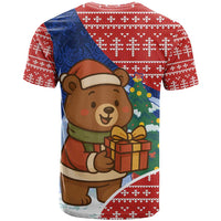 Russia Christmas T Shirt with Santa Bear Gift Box Christmas Tree and Red Snowflake - Wonder Print Shop