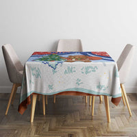 Russia Christmas Tablecloth with Santa Bear Gift Box Christmas Tree and Red Snowflake - Wonder Print Shop
