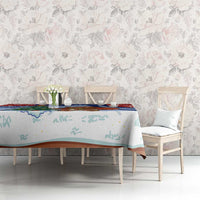 Russia Christmas Tablecloth with Santa Bear Gift Box Christmas Tree and Red Snowflake - Wonder Print Shop