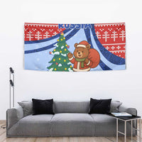 Russia Christmas Tapestry with Santa Bear Gift Box Christmas Tree and Red Snowflake - Wonder Print Shop