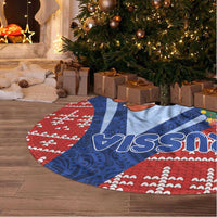 Russia Christmas Tree Skirt with Santa Bear Gift Box Christmas Tree and Red Snowflake - Wonder Print Shop