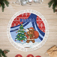Russia Christmas Tree Skirt with Santa Bear Gift Box Christmas Tree and Red Snowflake - Wonder Print Shop