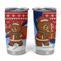 Russia Christmas Tumbler Cup with Santa Bear Gift Box Christmas Tree and Red Snowflake - Wonder Print Shop