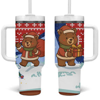 Russia Christmas Tumbler With Handle with Santa Bear Gift Box Christmas Tree and Red Snowflake - Wonder Print Shop