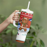 Russia Christmas Tumbler With Handle with Santa Bear Gift Box Christmas Tree and Red Snowflake - Wonder Print Shop