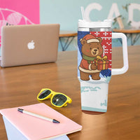 Russia Christmas Tumbler With Handle with Santa Bear Gift Box Christmas Tree and Red Snowflake - Wonder Print Shop