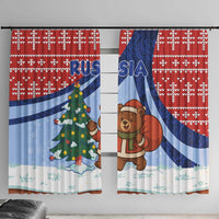 Russia Christmas Window Curtain with Santa Bear Gift Box Christmas Tree and Red Snowflake - Wonder Print Shop