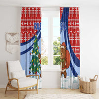 Russia Christmas Window Curtain with Santa Bear Gift Box Christmas Tree and Red Snowflake - Wonder Print Shop