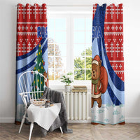 Russia Christmas Window Curtain with Santa Bear Gift Box Christmas Tree and Red Snowflake - Wonder Print Shop