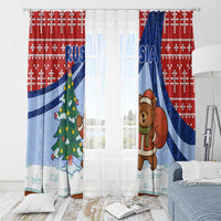 Russia Christmas Window Curtain with Santa Bear Gift Box Christmas Tree and Red Snowflake - Wonder Print Shop