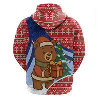 Russia Christmas Zip Hoodie with Santa Bear Gift Box Christmas Tree and Red Snowflake - Wonder Print Shop