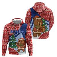 Russia Christmas Zip Hoodie with Santa Bear Gift Box Christmas Tree and Red Snowflake - Wonder Print Shop