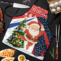 Russia Christmas Apron with Dancing Santa Christmas Tree Lights and Red Snowflake - Wonder Print Shop