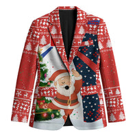 Russia Christmas Blazer with Dancing Santa Christmas Tree Lights and Red Snowflake - Wonder Print Shop