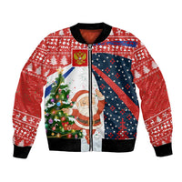 Russia Christmas Bomber Jacket with Dancing Santa Christmas Tree Lights and Red Snowflake - Wonder Print Shop