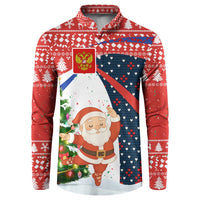 Russia Christmas Button Sweatshirt with Dancing Santa Christmas Tree Lights and Red Snowflake - Wonder Print Shop