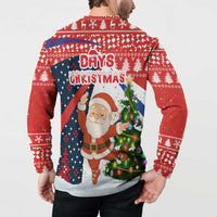 Russia Christmas Button Sweatshirt with Dancing Santa Christmas Tree Lights and Red Snowflake - Wonder Print Shop