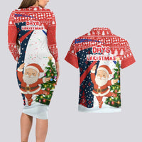 Russia Christmas Couples Matching Long Sleeve Bodycon Dress and Hawaiian Shirt with Dancing Santa Christmas Tree Lights and Red Snowflake - Wonder Print Shop