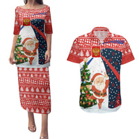 Russia Christmas Couples Matching Puletasi and Hawaiian Shirt with Dancing Santa Christmas Tree Lights and Red Snowflake - Wonder Print Shop