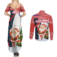 Russia Christmas Couples Matching Summer Maxi Dress and Long Sleeve Button Shirt with Dancing Santa Christmas Tree Lights and Red Snowflake - Wonder Print Shop