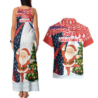 Russia Christmas Couples Matching Tank Maxi Dress and Hawaiian Shirt with Dancing Santa Christmas Tree Lights and Red Snowflake - Wonder Print Shop