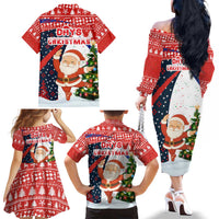 Russia Christmas Family Matching Off The Shoulder Long Sleeve Dress and Hawaiian Shirt with Dancing Santa Christmas Tree Lights and Red Snowflake - Wonder Print Shop