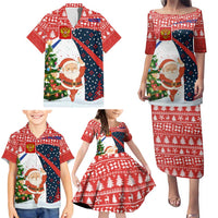 Russia Christmas Family Matching Puletasi and Hawaiian Shirt with Dancing Santa Christmas Tree Lights and Red Snowflake - Wonder Print Shop