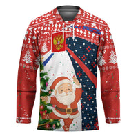 Russia Christmas Hockey Jersey with Dancing Santa Christmas Tree Lights and Red Snowflake - Wonder Print Shop