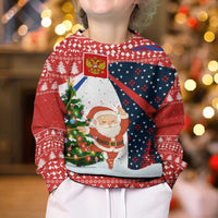 Russia Christmas Kid Ugly Christmas Sweater with Dancing Santa Christmas Tree Lights and Red Snowflake - Wonder Print Shop