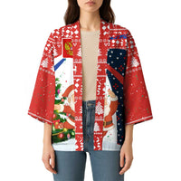 Russia Christmas Kimono with Dancing Santa Christmas Tree Lights and Red Snowflake - Wonder Print Shop