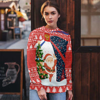 Russia Christmas Ugly Christmas Sweater with Dancing Santa Christmas Tree Lights and Red Snowflake - Wonder Print Shop