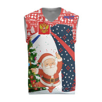 Russia Christmas Knitted V-Neck Vest with Dancing Santa Christmas Tree Lights and Red Snowflake - Wonder Print Shop