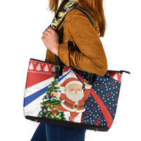 Russia Christmas Leather Tote Bag with Dancing Santa Christmas Tree Lights and Red Snowflake - Wonder Print Shop