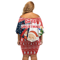 Russia Christmas Off Shoulder Short Dress with Dancing Santa Christmas Tree Lights and Red Snowflake - Wonder Print Shop