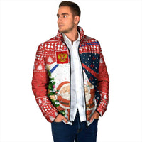 Russia Christmas Padded Jacket with Dancing Santa Christmas Tree Lights and Red Snowflake - Wonder Print Shop