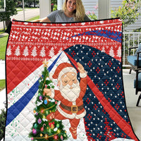 Russia Christmas Quilt with Dancing Santa Christmas Tree Lights and Red Snowflake - Wonder Print Shop