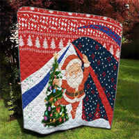 Russia Christmas Quilt with Dancing Santa Christmas Tree Lights and Red Snowflake - Wonder Print Shop