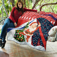 Russia Christmas Quilt with Dancing Santa Christmas Tree Lights and Red Snowflake - Wonder Print Shop