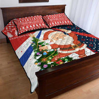 Russia Christmas Quilt Bed Set with Dancing Santa Christmas Tree Lights and Red Snowflake - Wonder Print Shop