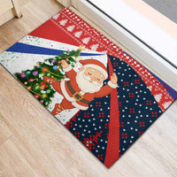 Russia Christmas Rubber Doormat with Dancing Santa Christmas Tree Lights and Red Snowflake - Wonder Print Shop
