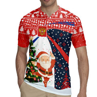 Russia Christmas Rugby Jersey with Dancing Santa Christmas Tree Lights and Red Snowflake - Wonder Print Shop